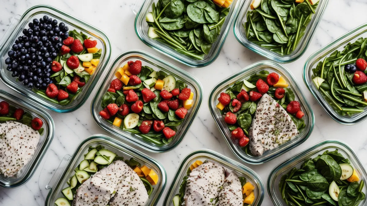 Best meal prep containers for weight loss — stacked 30-ounce glass containers ready for postpartum meal prep