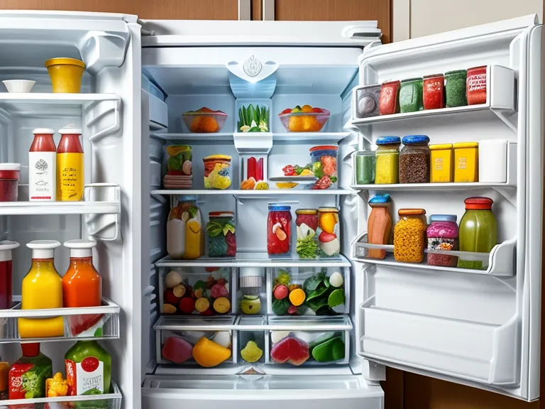 Open refrigerator organized for weekly meal prep, showing sorted food and the jars of pickles picky eaters never finish